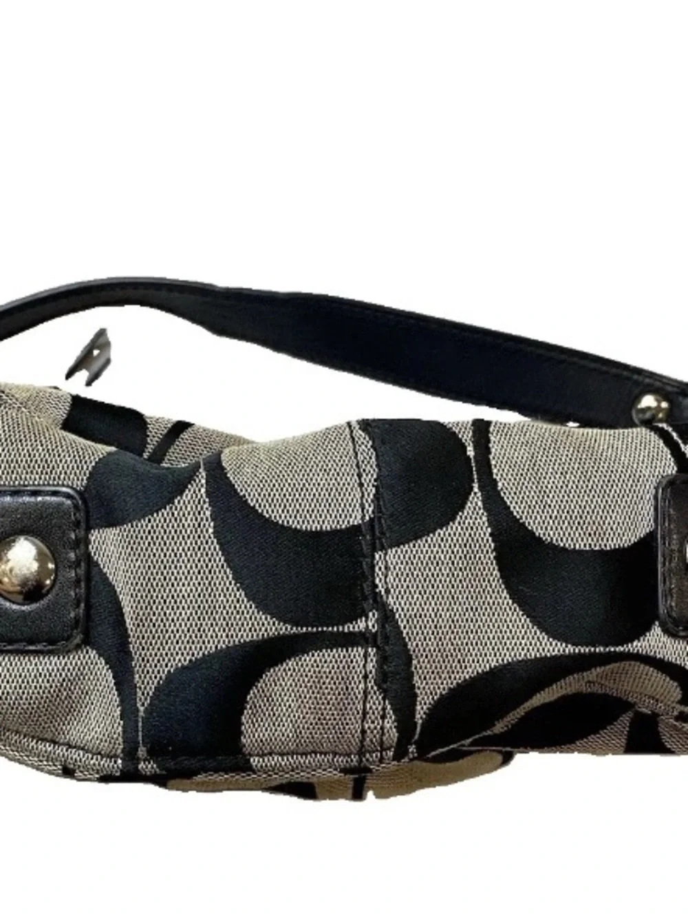 COACH F12657 Zoe Signature Jacquard Hobo Bag Canvas Grey/Black Leather